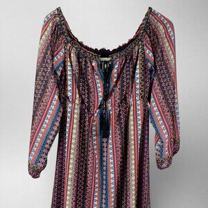Flying Tomato Boho Off Shoulder Peasant Dress Multicolor Tassel Small